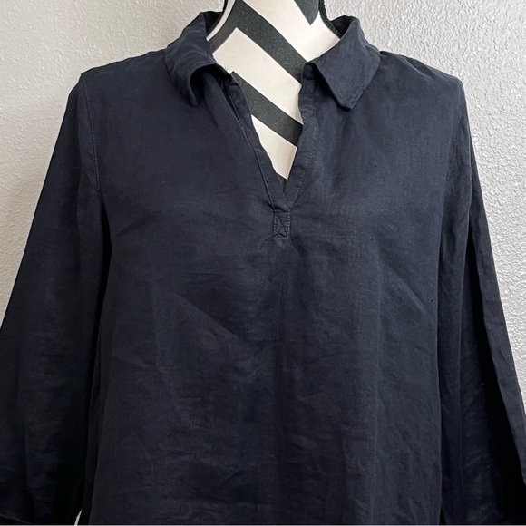 Isaac Mizrahi 100% Linen Black Minimalist Contemporary 3/4 Sleeve Tunic Top - Picture 4 of 14